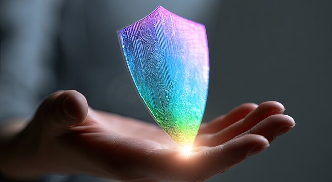 A Glowing Rainbow Shield Held Safely in an Open Hand.