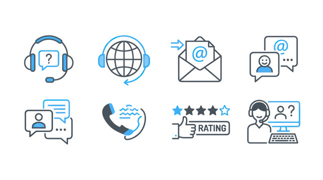 Customer Service Icons: Support, Communication, Feedback, and Contact