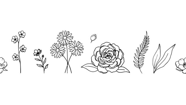 Flowers and Leaves Line Art Collection with Delicate Botanical Outlines for Decorative Design, Packaging, and Creative Projects