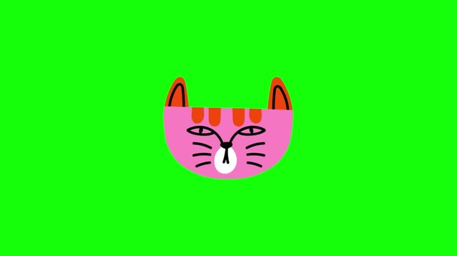 Cartoon cat face on green screen background