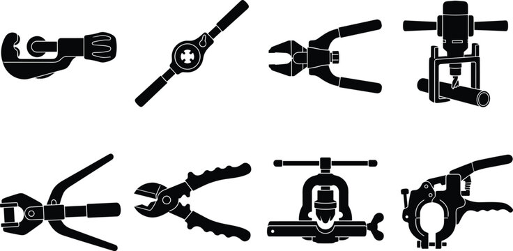 Pipe and Plumbing Tools Silhouette Set for Industrial Repair and Installation Designs