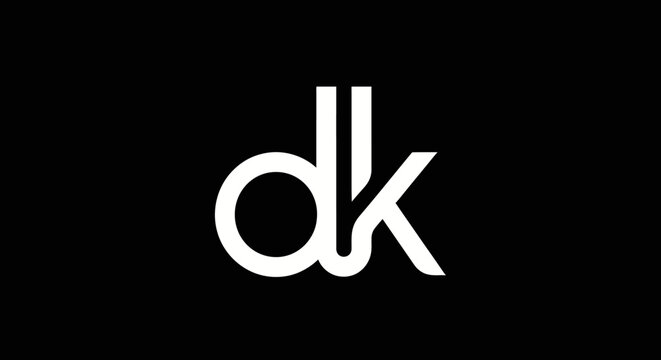 Lowercase white dk letter ligature monogram logo.