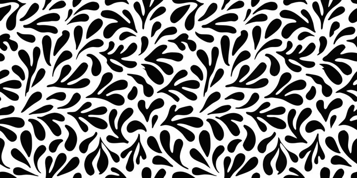 Organic leaf pattern black and white vector illustration for backgrounds