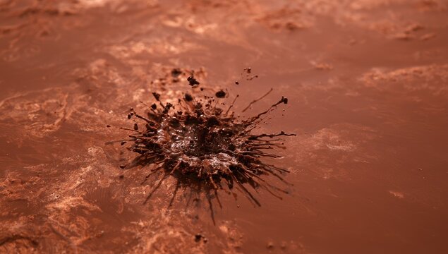 Dynamic splash of dark liquid erupting with intricate strands
