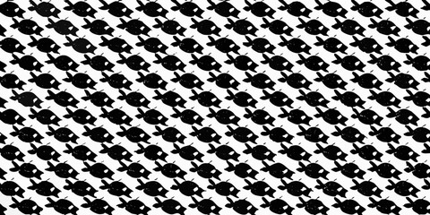 Black fish pattern on a white background repeating geometric design © Suvro
