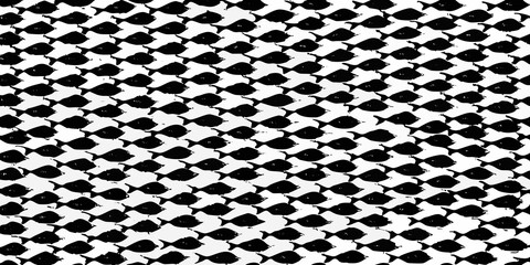 Fish pattern featuring repeating black shapes on a white background © Suvro