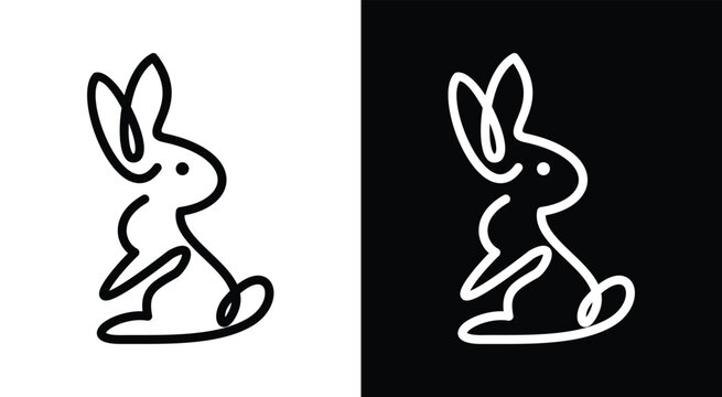 Minimalist rabbit outline logo design on contrasting backgrounds.