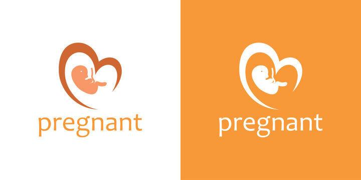 Pregnant woman logo design with heart shape and fetus illustration.