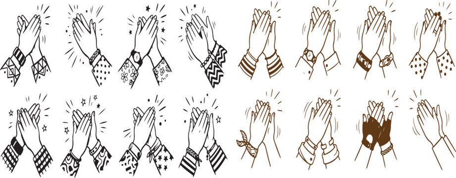 Set of hand clapping celebration icons with clapping applause celebration congratulations recognition illustration collection achievement approval feedback performance agreement gratitude