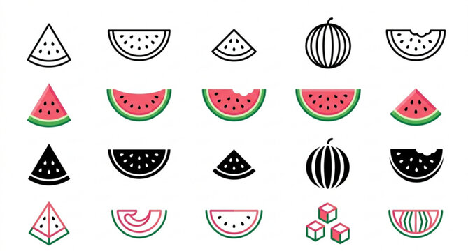 Watermelon slice icon collection in solid and outline vector styles