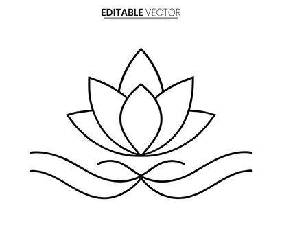 Lotus flower line art vector illustration on white background editable design element