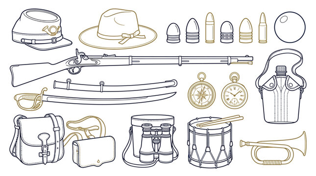 Collection of Civil War Era Military Equipment and Accessories.