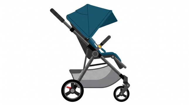 Modern blue baby stroller illustration for infant transport and parenting needs