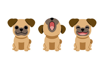 Fototapeta premium Cute pug dog mascot set with different facial expressions vector illustration