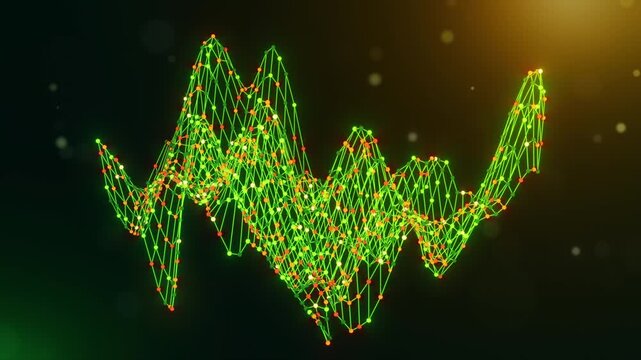 Animated Saudi Arabia map reveal created from neural network nodes and flowing data connections with connected intelligence text on a glowing green yellow orange technology background.