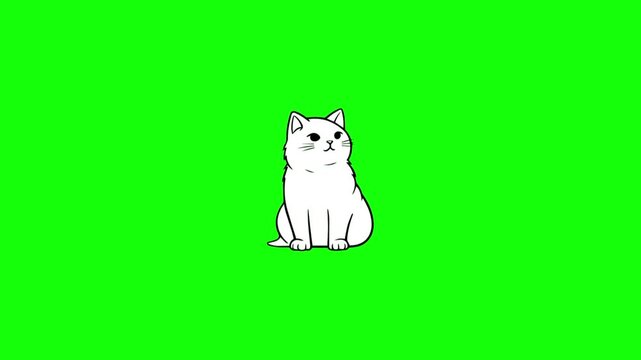 Cute Cartoon Cat Waving on Bright Green Background Illustration
