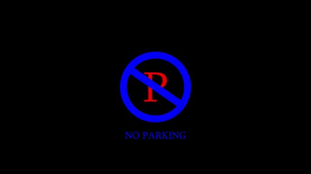 No parking icon animation symbol white color text on black background.Animated icon no parking background.4K animation video