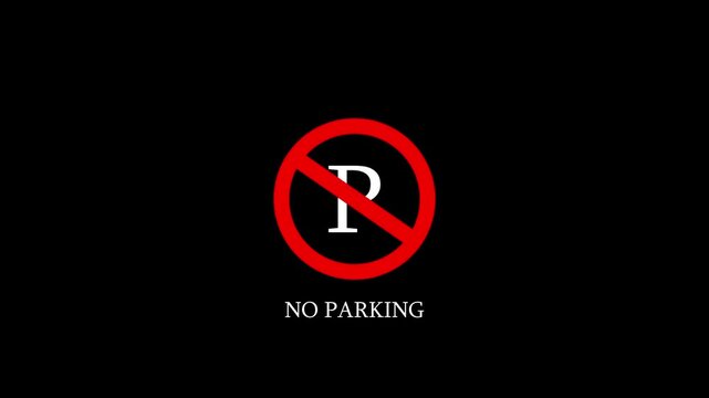 No parking icon animation symbol white color text on black background.Animated icon no parking background.4K animation video
