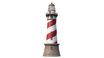 Fotobehang Vuurtoren Red and white striped lighthouse with stone base  © Gabriela