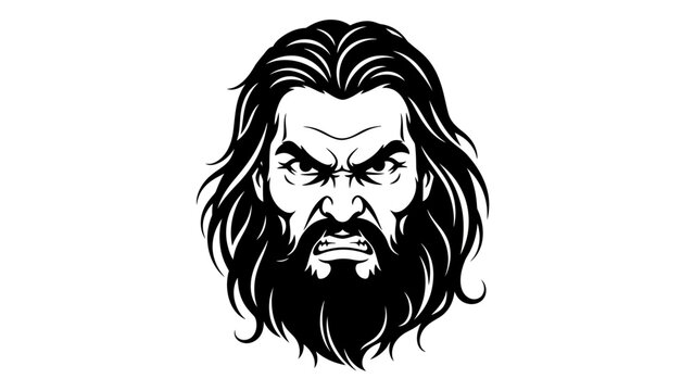 Intense bearded man face vector illustration isolated on white background