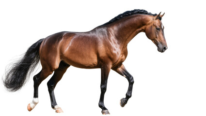 Brown horse with braided mane walking gracefully © Gabriela