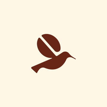 Minimalist hummingbird logo design with a coffee bean wing, perfect for specialty cafes, roasteries, and coffee shops
