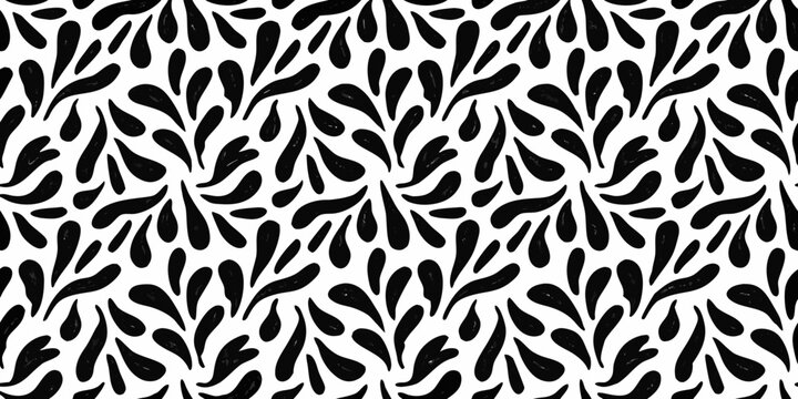 Abstract floral ornament black and white repeating pattern on a white background