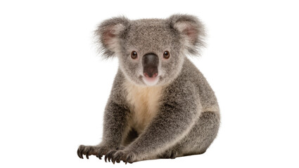 Fototapeta premium Cute koala sitting fluffy grey fur black nose, large ears