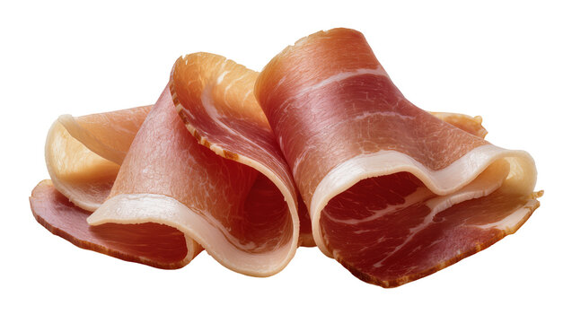 Thinly sliced cured ham with fat marbling