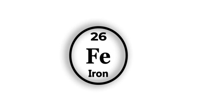 Iron Mole icon animation. 26 Number Iron icon, on white background. chemical element Periodic Table.