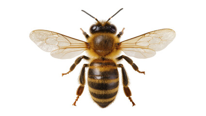 Honey bee with spread wings top view, detailed macro shot © Leon