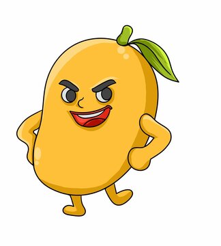 Karakter kartun emot buah mangga