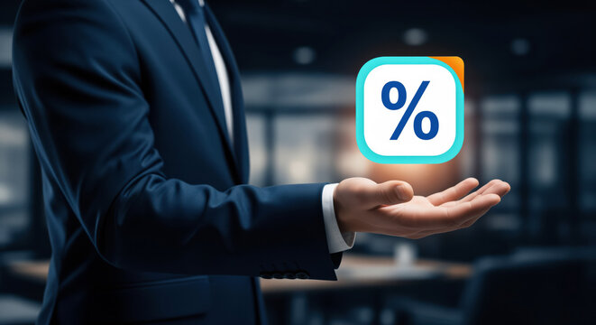 Mortgage interest rate discount promotion or financial bank loan refinancing option with lower monthly payments to reduce consumer debt burden and maximize long term family savings value