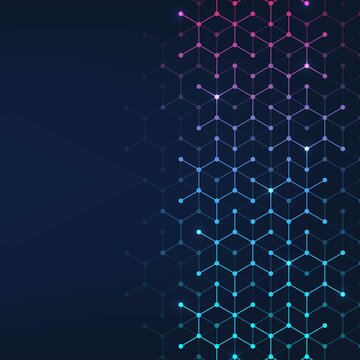 Health care or medical abstract background with hexagons, lines and dots. Scientific innovation banner template concept. Biology and pharmaceutical technology background. illustration.