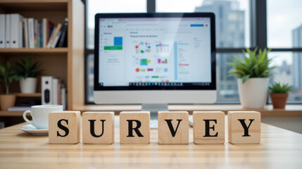 Fototapeta premium Survey research for public opinion, employee experience and market insight, helping organizations collect feedback, measure satisfaction and understand audience needs through questions