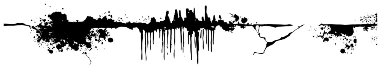 Grungy ink drips and cracks border vector illustration, distressed splatter horizontal background, abstract urban street art splash © Luka