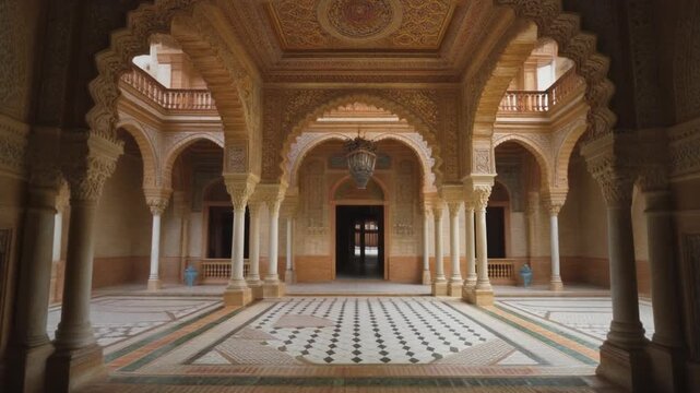 Majestic seville palace courtyard with intricate moorish architecture