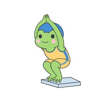 Cute Frog Diver on Diving Platform Cartoon Clipart