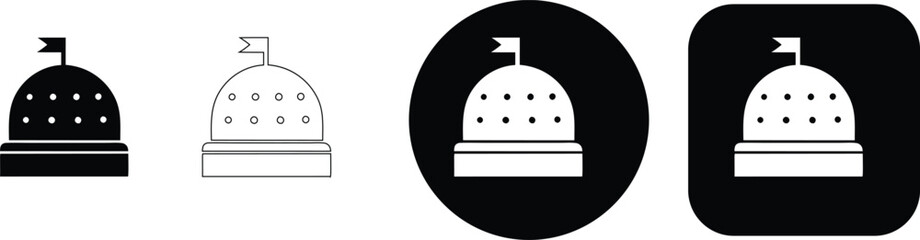 Set of dome building with a flag on presented in solid, outline, circle, and rounded square variations © SilhouetteStore
