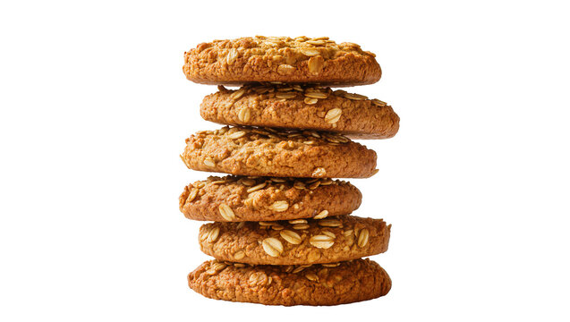 Stack of five oatmeal cookies with visible oats