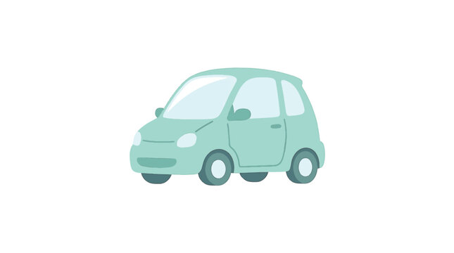 Flat vector illustration of a small mint green microcar in a cute cartoon style isolated on a white background. Compact city car design with rounded features and simple graphic lines.