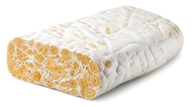 Raw Tempeh Piece on White Background &ndash; Healthy Vegan Soy Protein Ingredient