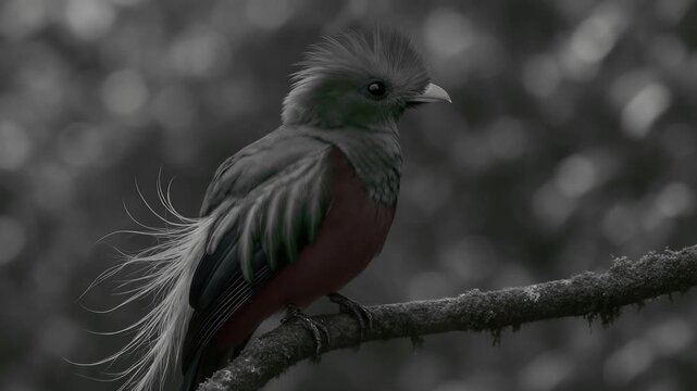 Resplendent quetzal perched on a mossy branch