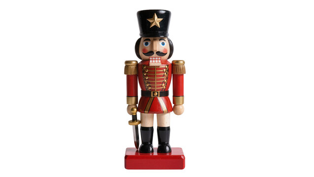 Wooden nutcracker soldier with red uniform and sword