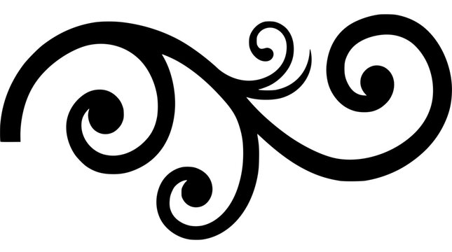 Black Ornamental Scroll Flourish Design Element on White Background