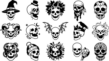 Halloween cat line art collection spooky felines with bats and mystical elements © MstSarmin