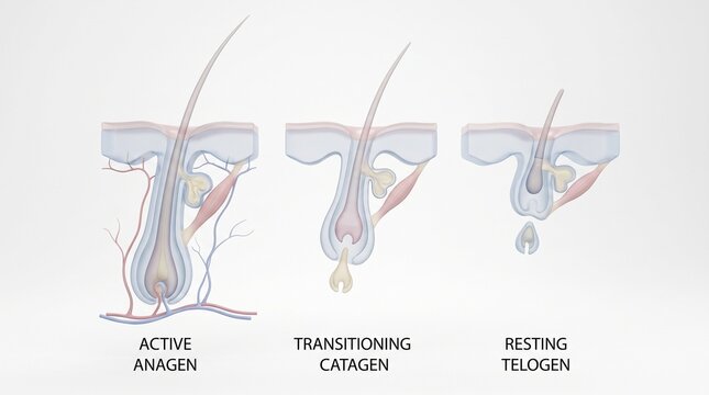 Diagram of the human hair growth cycle showing anagen catagen and telogen phases