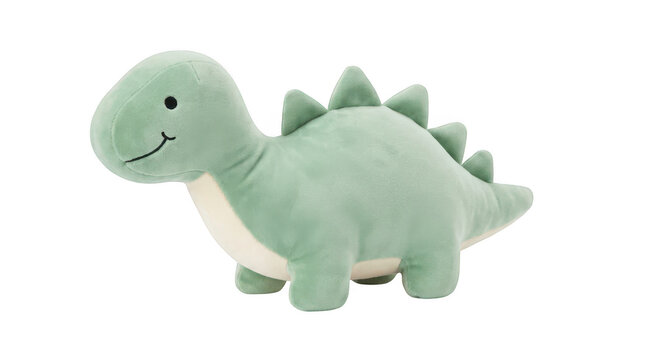Cute soft plush dinosaur toy for children isolated on transparent background