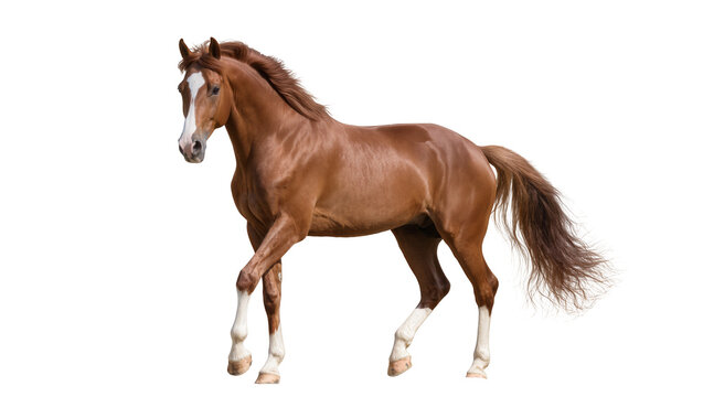 Brown horse with white markings on face and legs