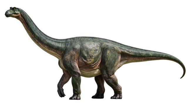 Sauropod dinosaur with long neck and tail, green and pink skin texture